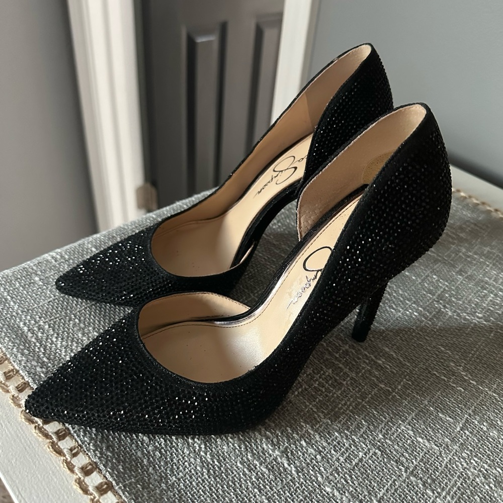 Jessica Simpson black sequin black heels